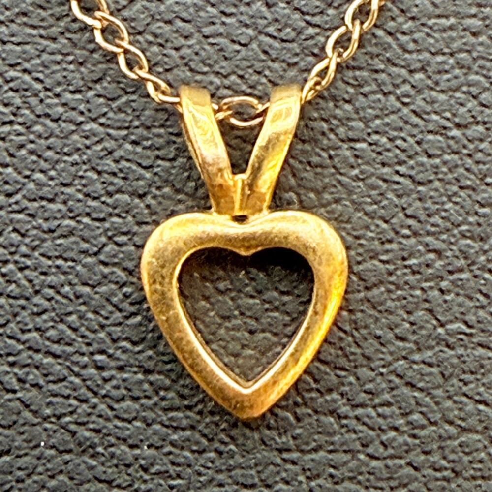 Vintage Signed PPC 14K GF Gold Filled Dainty Heart Pendant Choker Necklace 14"
